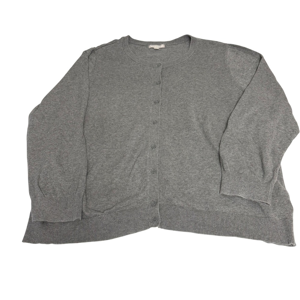 Woman Within Heather Gray 100% Cotton Button Front Cardigan Plus Size 2X 26/28